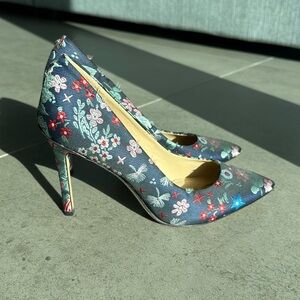 Sam Edelman Navy Floral Embroidered Pointed-Toe Stilettos